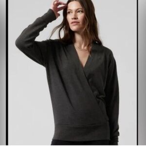 Athleta Purana Wrap Sweatshirt V-neck Dark Gray Size Medium